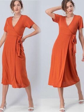 Double Zero Rust Orange Wrap Midi Dress